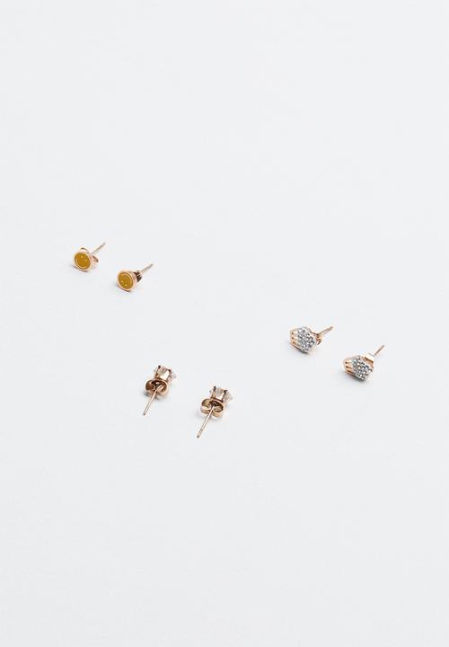 Pop Candy - 3 set multi smiley pack earrings - rose gold