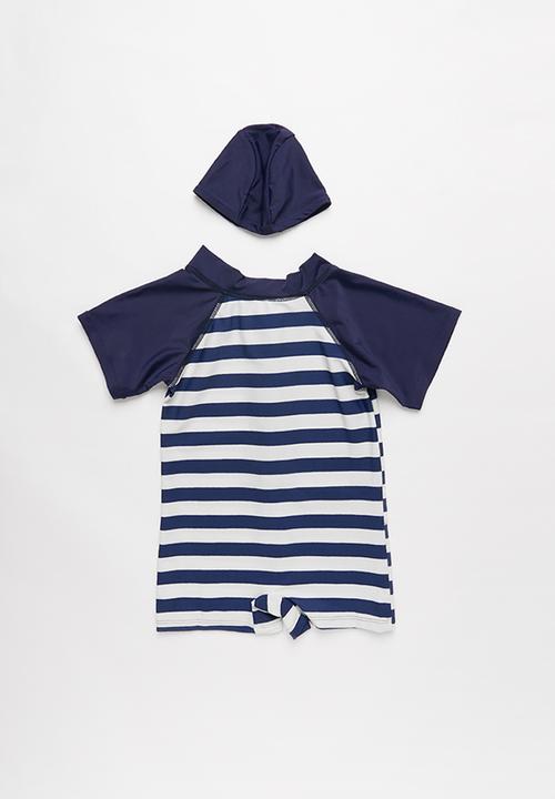 Pop Candy - Stripe one piece - navy & cream 