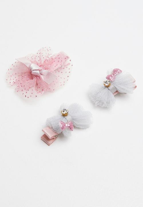Pop Candy - 3 piece hair clip pack - pink & grey