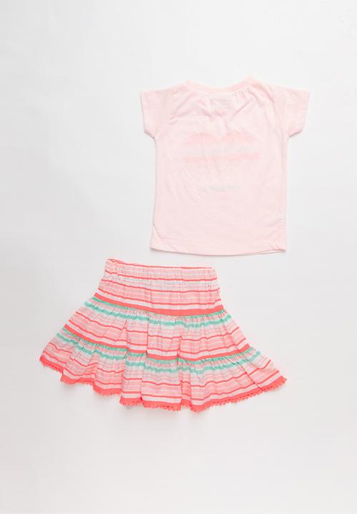 Pop Candy - 2 pack heart tee skirt set - pink & green 
