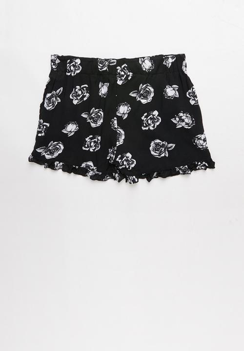 Pop Candy - Girls flouncing rayon shorts - black & white 
