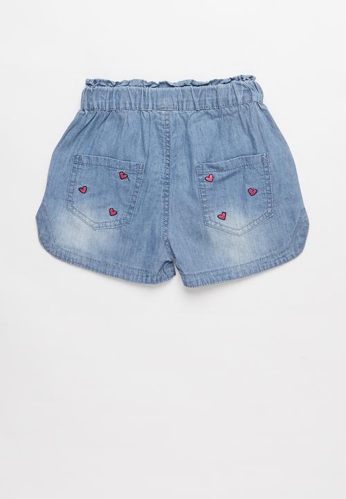 Pop Candy - Girls denim shorts with print - blue & pink 