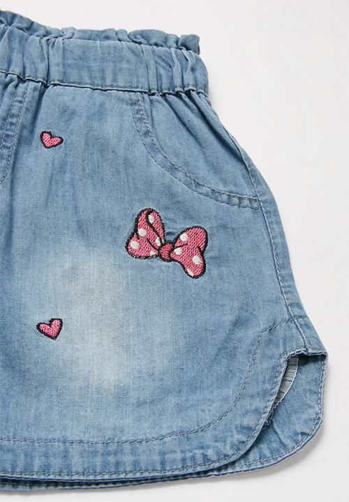 Pop Candy - Girls denim shorts with print - blue & pink 