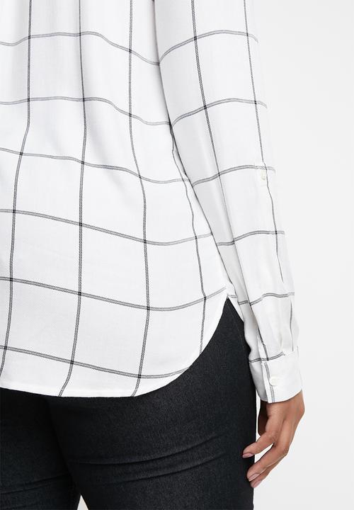 edit - Checked shirt with roll-up sleeve detail - white
