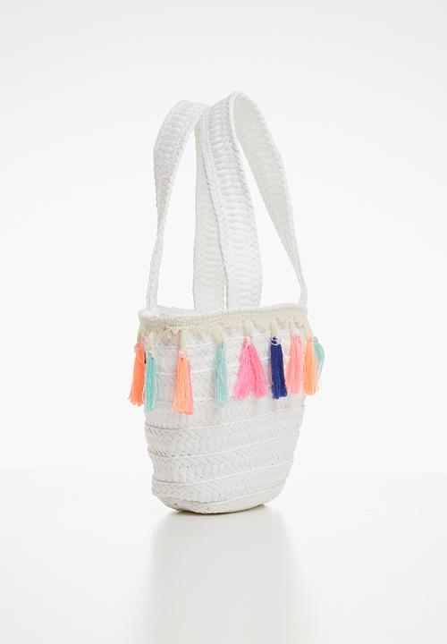 Pop Candy - Straw tote bag with tassel detail - white
