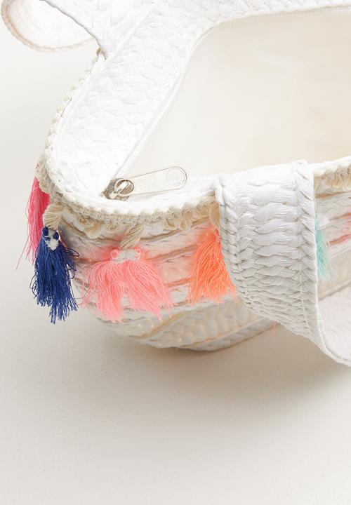 Pop Candy - Straw tote bag with tassel detail - white