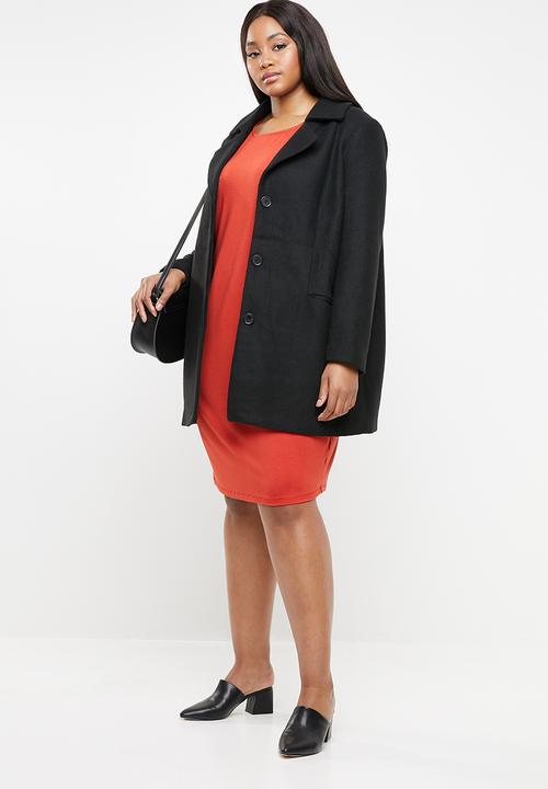 edit Plus - Textured long length coat - black