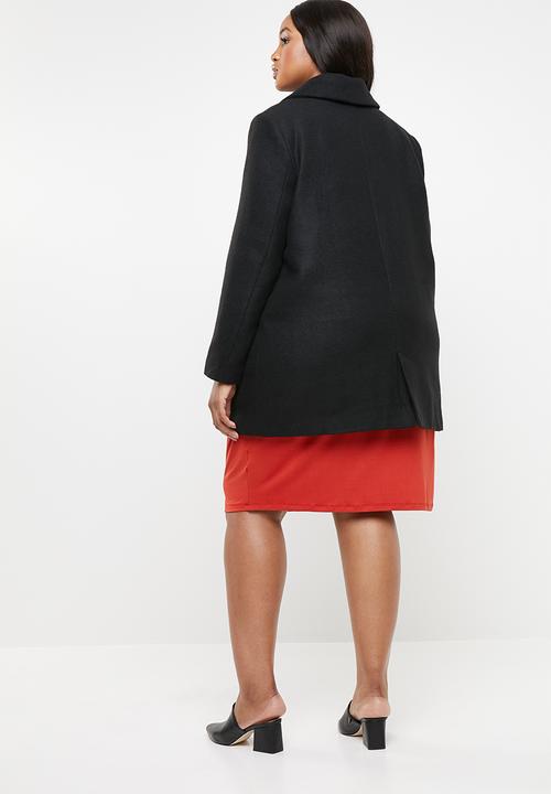 edit Plus - Textured long length coat - black