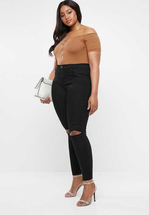 Missguided - Bardot zip front bodysuit - brown