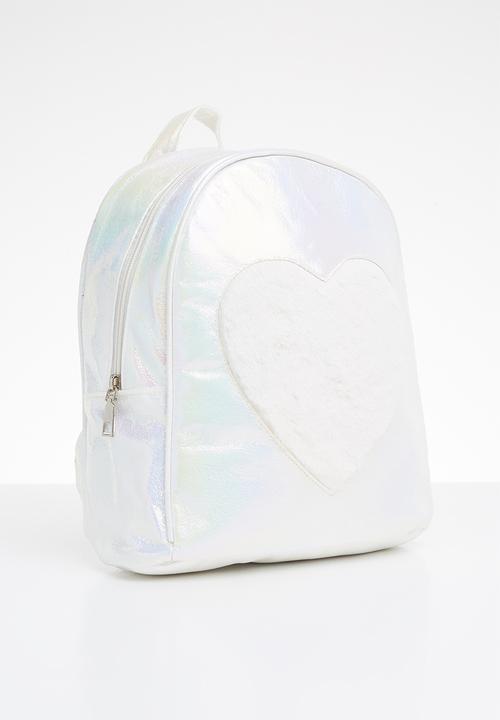 Pop Candy - Backpack with fluffy heart - white