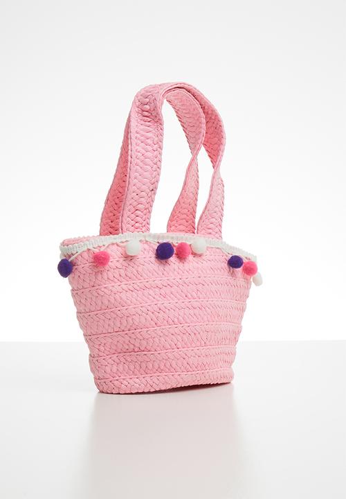 Pop Candy - Straw tote bag with pom-pom detail - pink