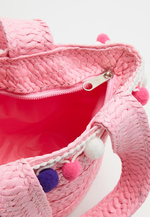 Pop Candy - Straw tote bag with pom-pom detail - pink