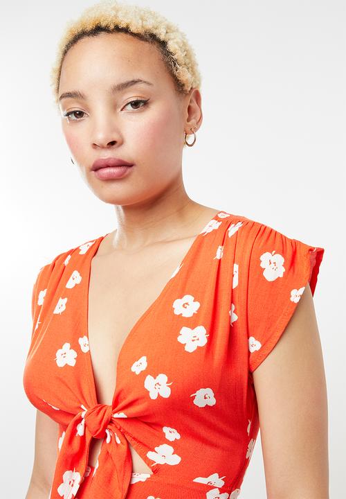 Supré  - Sunset tie front dress - orange & white