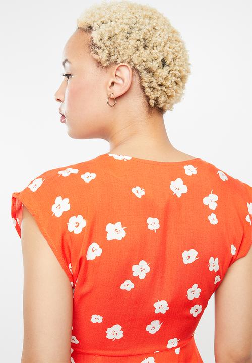 Supré  - Sunset tie front dress - orange & white