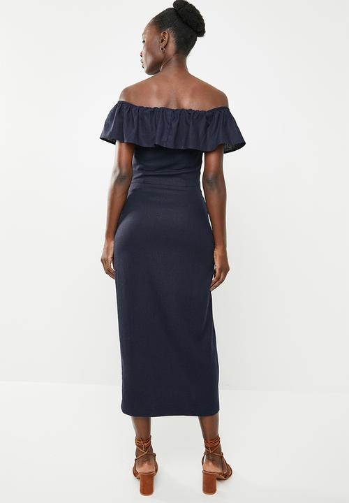 edit - Bardot linen blend dress - navy