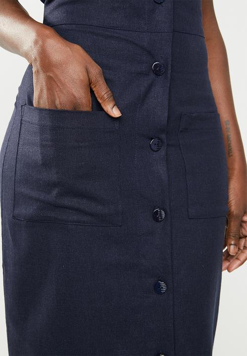 edit - Bardot linen blend dress - navy