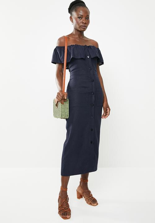 edit - Bardot linen blend dress - navy