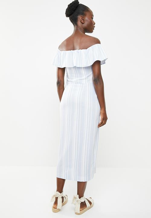 edit - Bardot linen blend dress - blue & white 