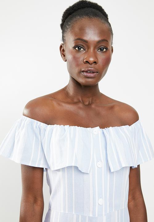 edit - Bardot linen blend dress - blue & white 