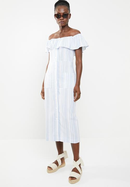 edit - Bardot linen blend dress - blue & white 