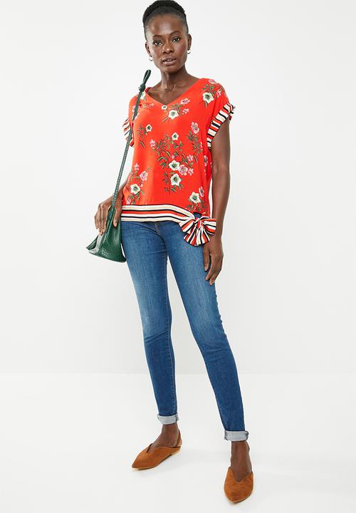edit - V-neck side tie blouse - multi