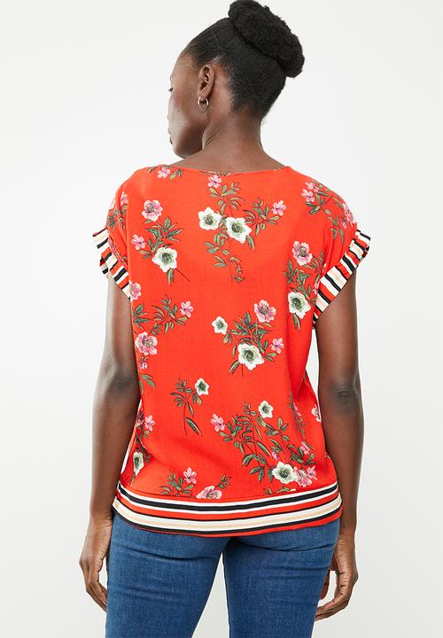 edit - V-neck side tie blouse - multi