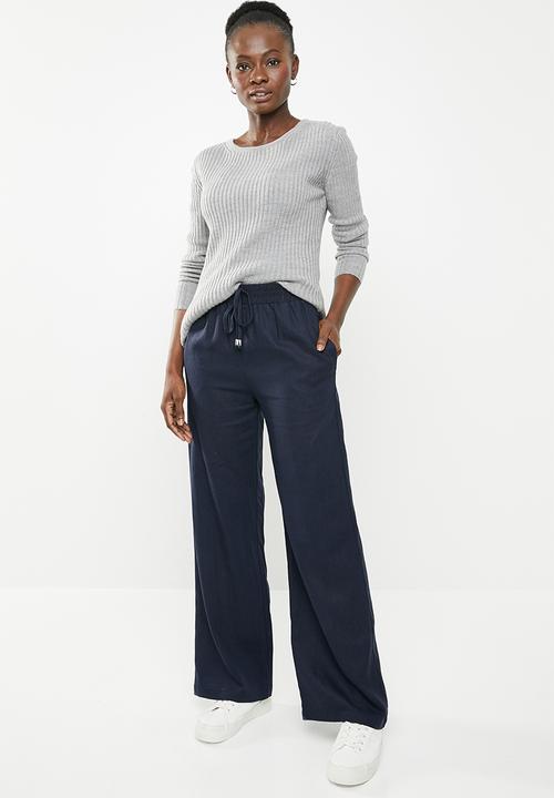 edit - Linen blend pants with drawcord - navy