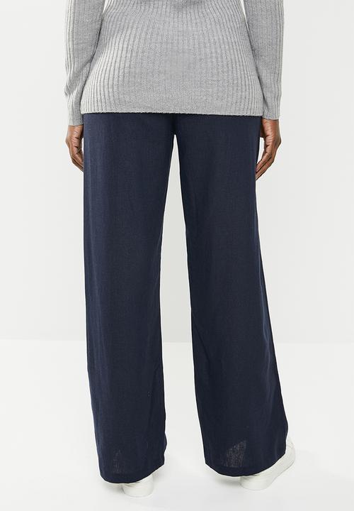 edit - Linen blend pants with drawcord - navy