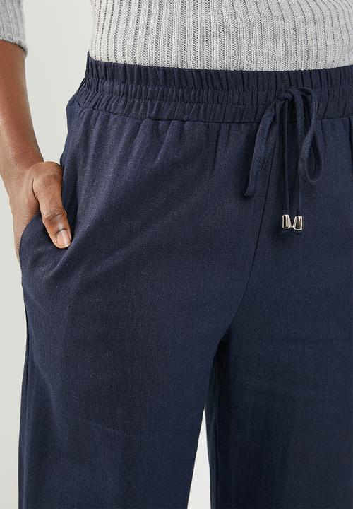edit - Linen blend pants with drawcord - navy