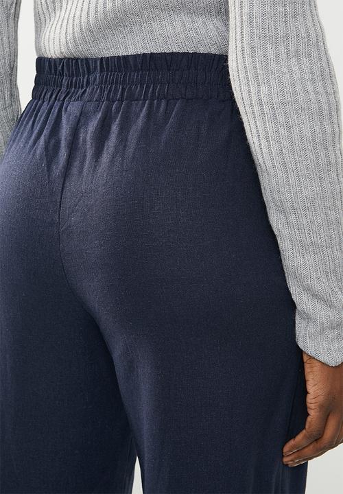 edit - Linen blend pants with drawcord - navy
