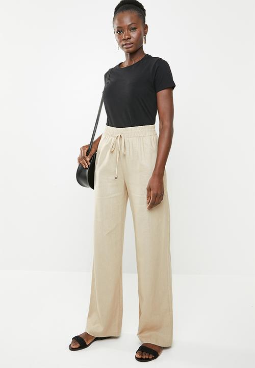 edit - Linen blend pants with drawcord - beige