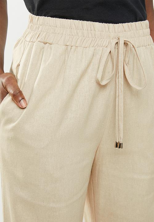 edit - Linen blend pants with drawcord - beige