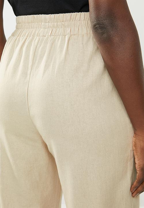 edit - Linen blend pants with drawcord - beige