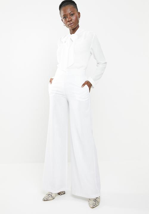 edit - Linen blend wide leg pants - white