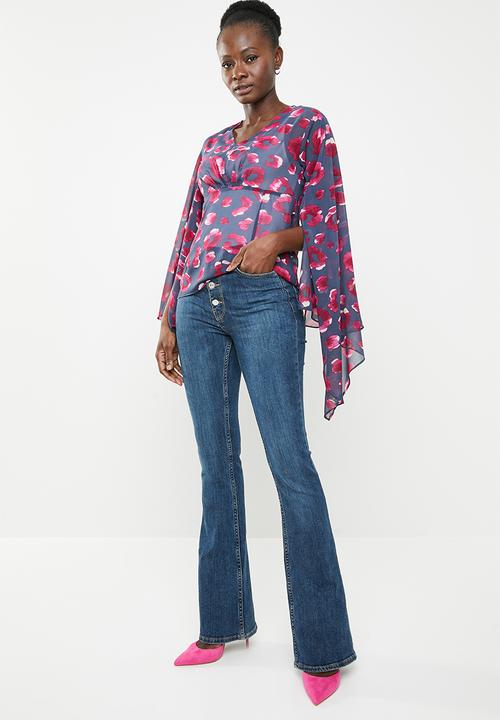 edit - V-neck batwing blouse - multi