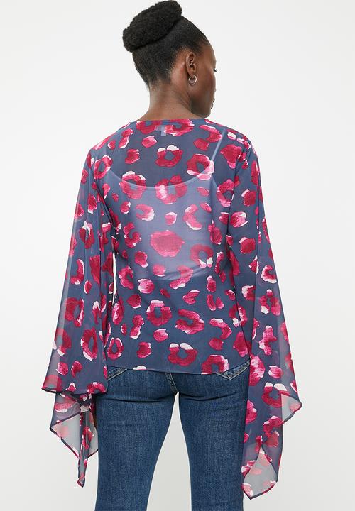 edit - V-neck batwing blouse - multi