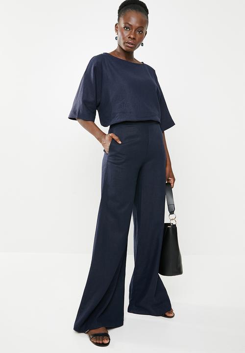 edit - Linen blend wide leg pants - navy