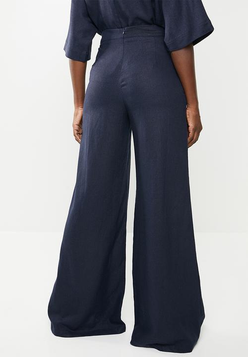 edit - Linen blend wide leg pants - navy