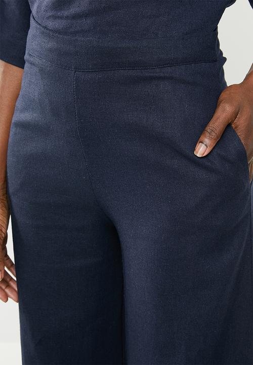 edit - Linen blend wide leg pants - navy