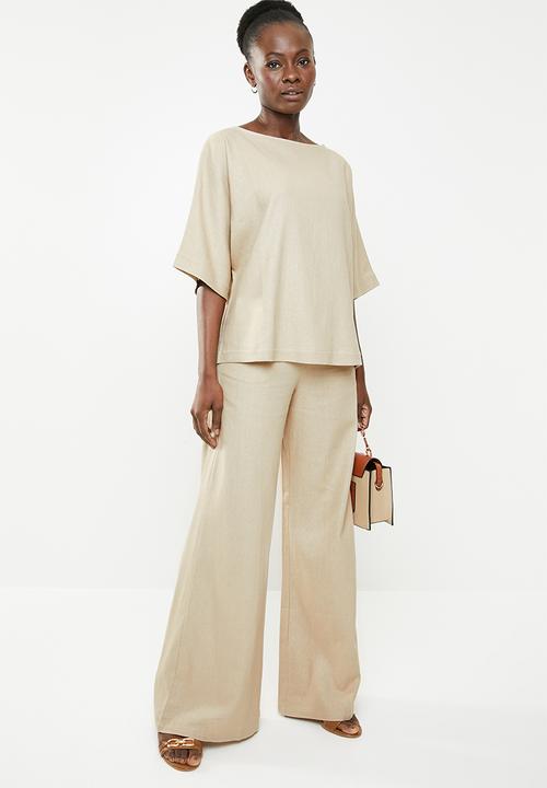 edit - Linen blend wide leg pants - beige