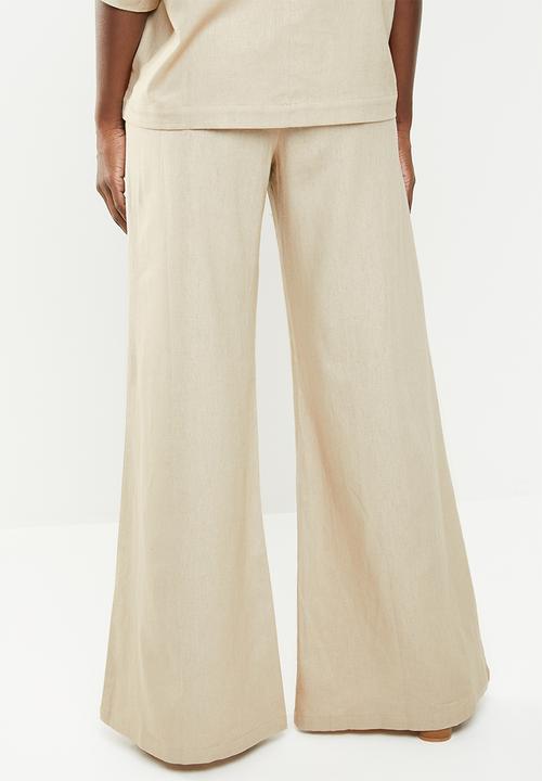edit - Linen blend wide leg pants - beige