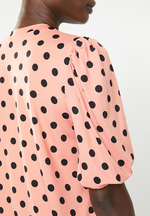 STYLE REPUBLIC - Volume sleeve T-shirt - coral & black