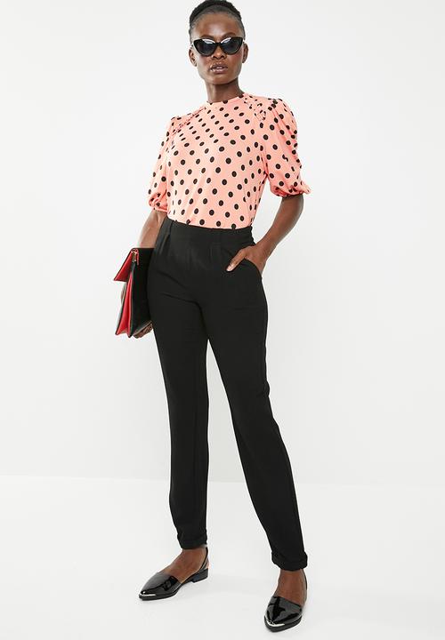 STYLE REPUBLIC - Volume sleeve T-shirt - coral & black