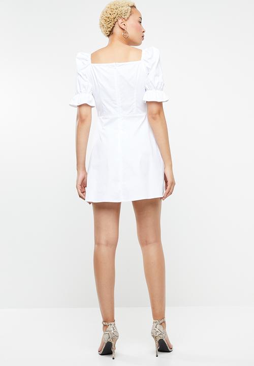 Missguided - Milkmaid puff sleeves mini dress - white