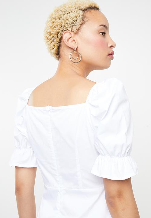 Missguided - Milkmaid puff sleeves mini dress - white