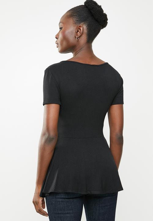 edit - Peplum short sleeve top - black