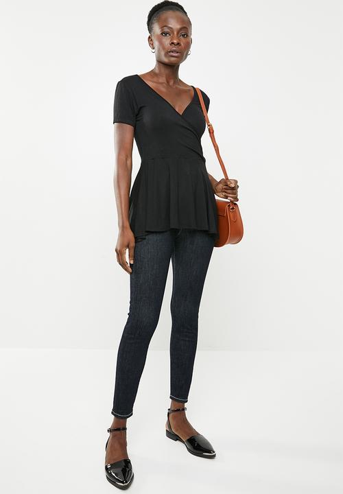 edit - Peplum short sleeve top - black