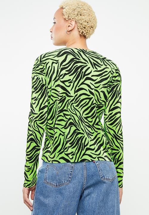 Missguided - Plisse zebra top - green & black 
