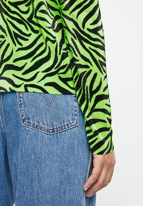 Missguided - Plisse zebra top - green & black 