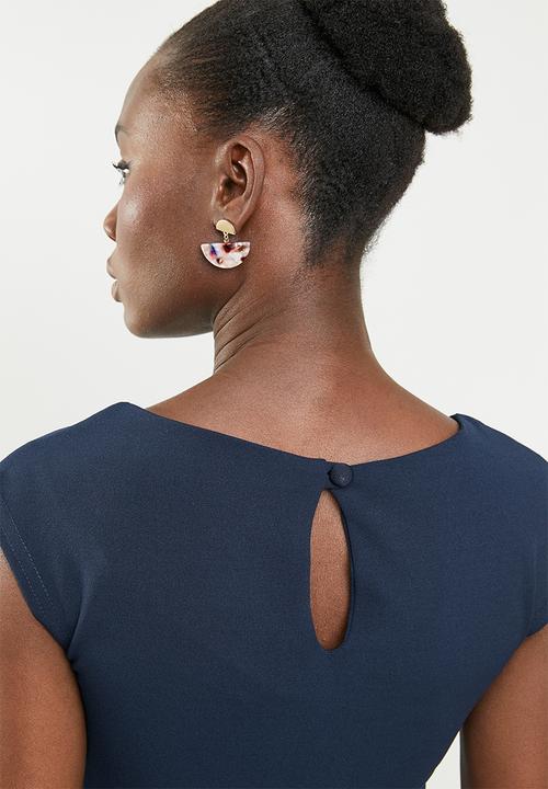 edit - Pencil dress with covered belt - navy & neutral